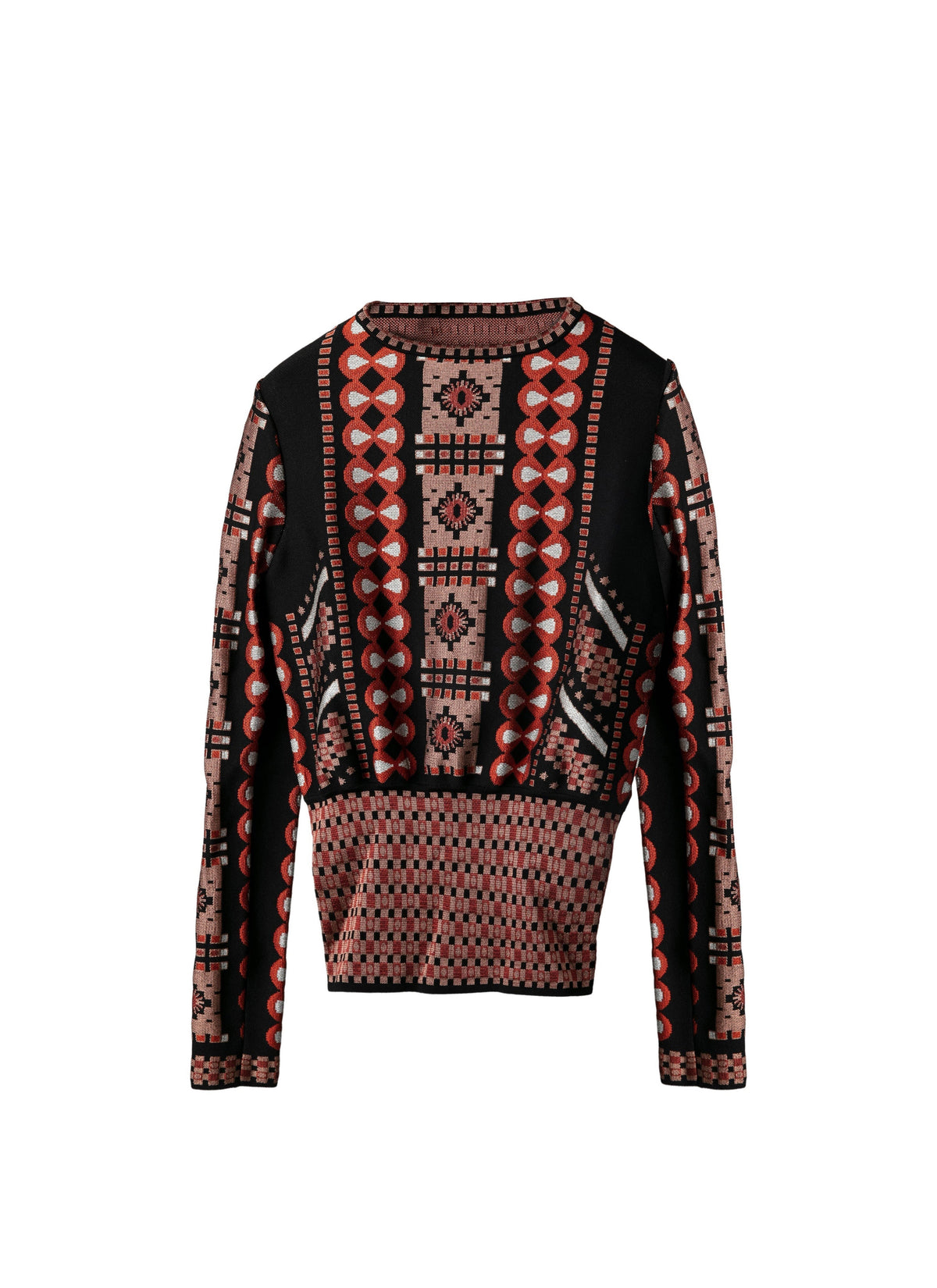 Long Sleeve Knitted Crew Neck Sweater - Rosewood & Black