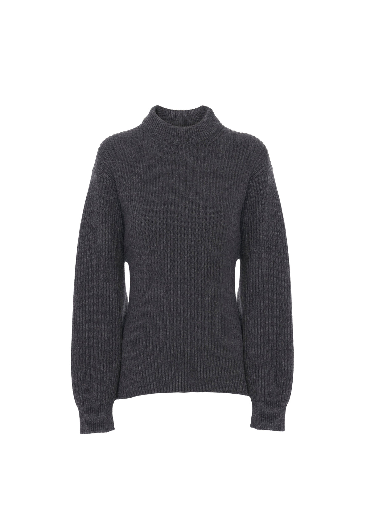 Pull à col haut et péplum au dos en laine et cachemire - Gris foncé