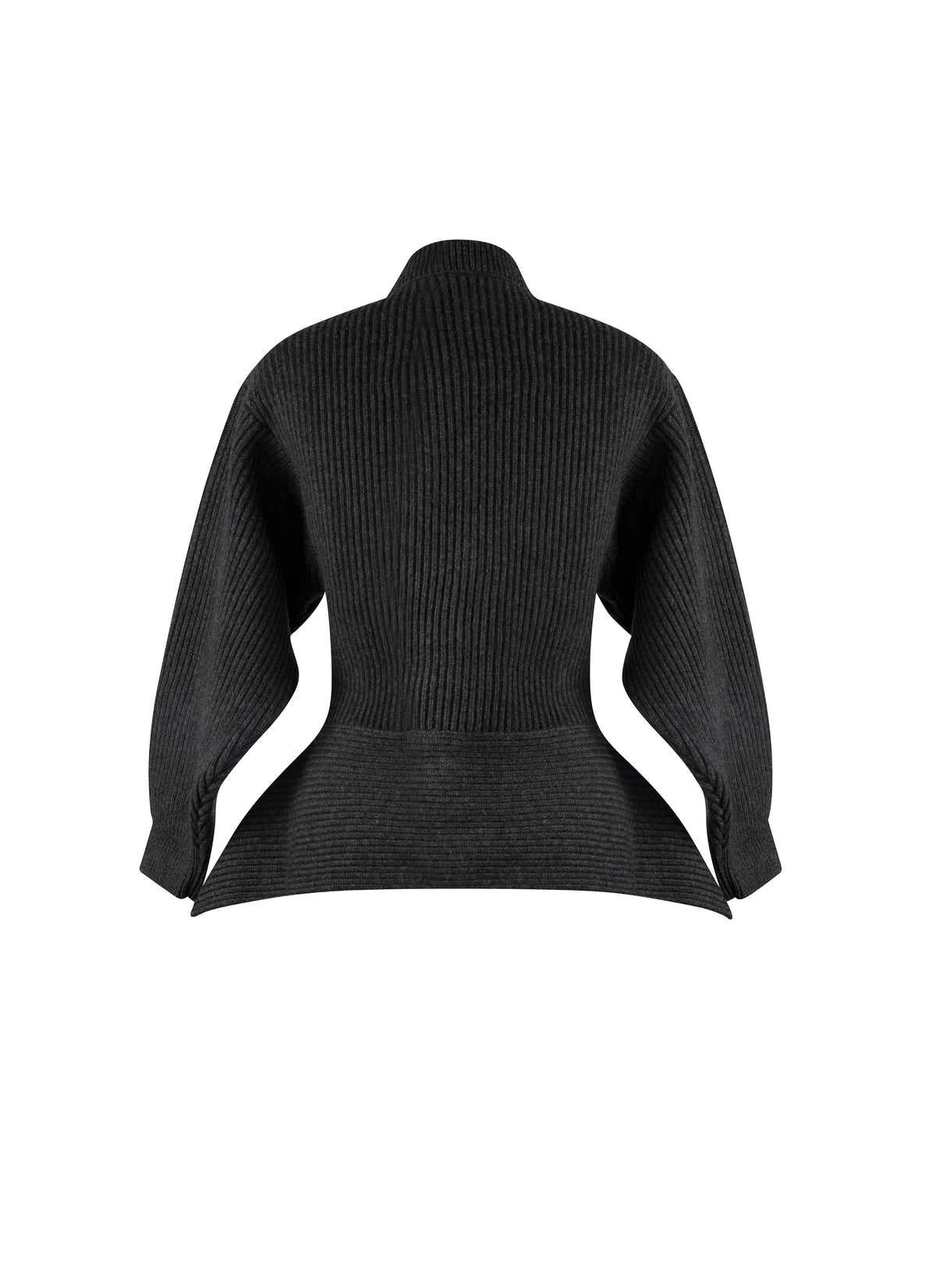 Pull à col haut et péplum au dos en laine et cachemire - Gris foncé