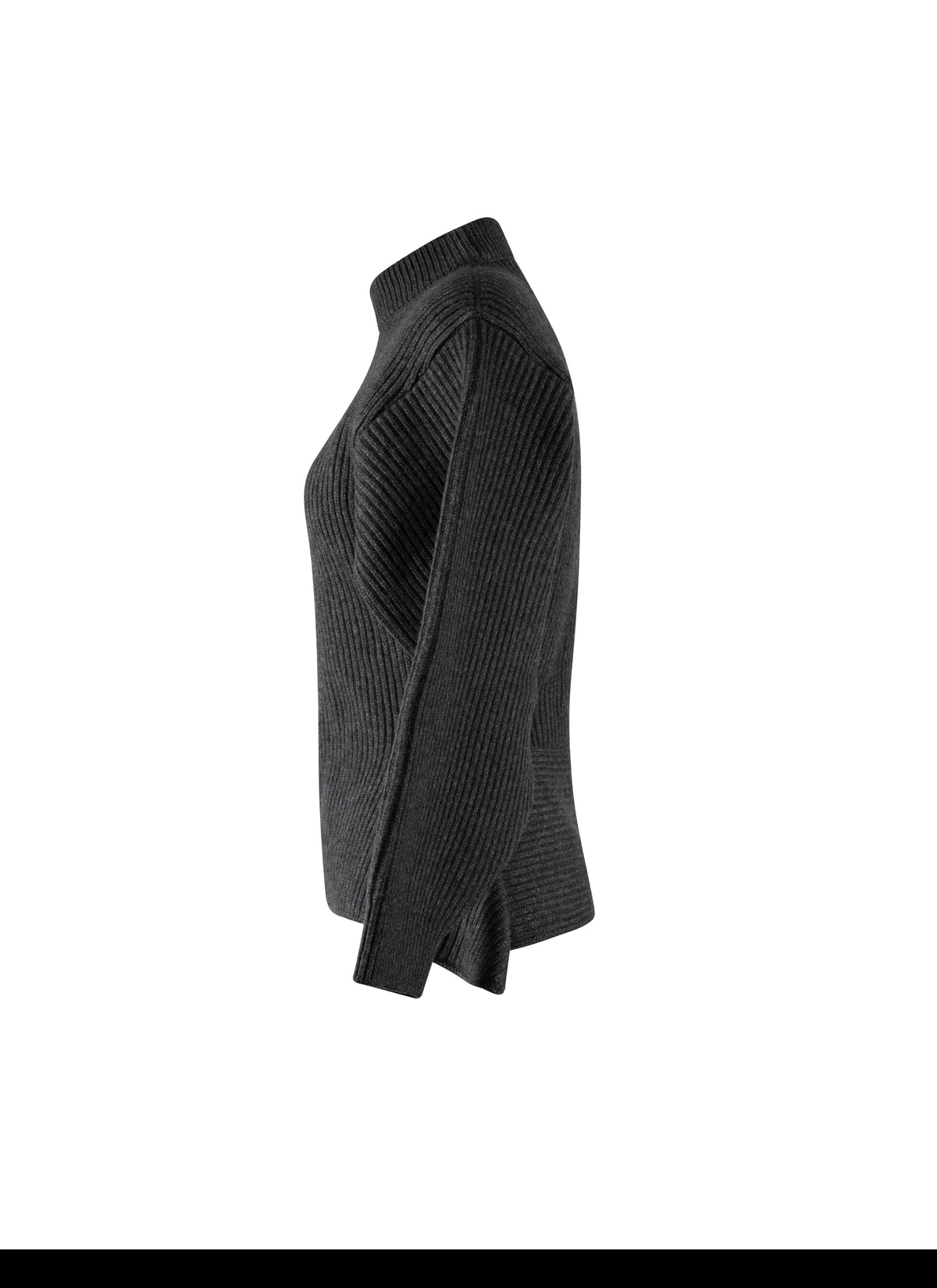 Pull à col haut et péplum au dos en laine et cachemire - Gris foncé