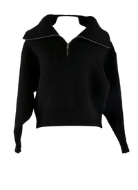 Wool and cashmere zip-neck jumper - Black