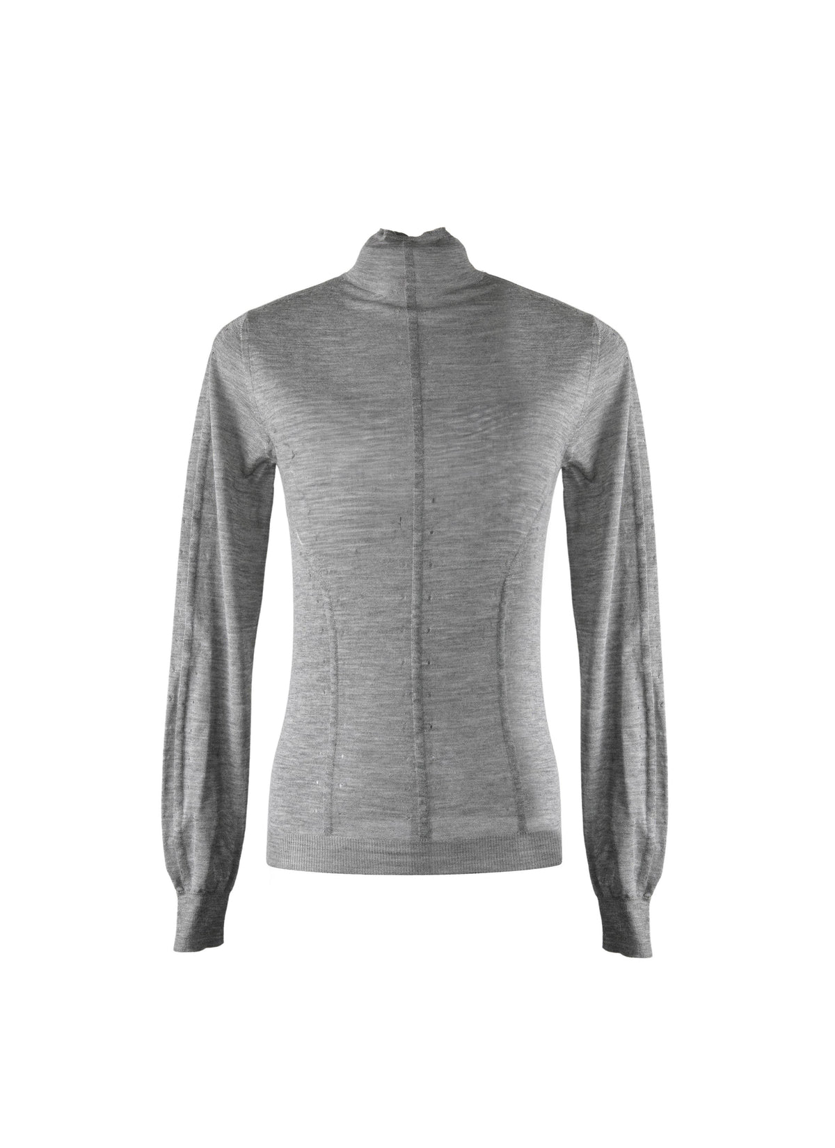 Pull à manches longues à col roulé en cachemire - Gris chiné