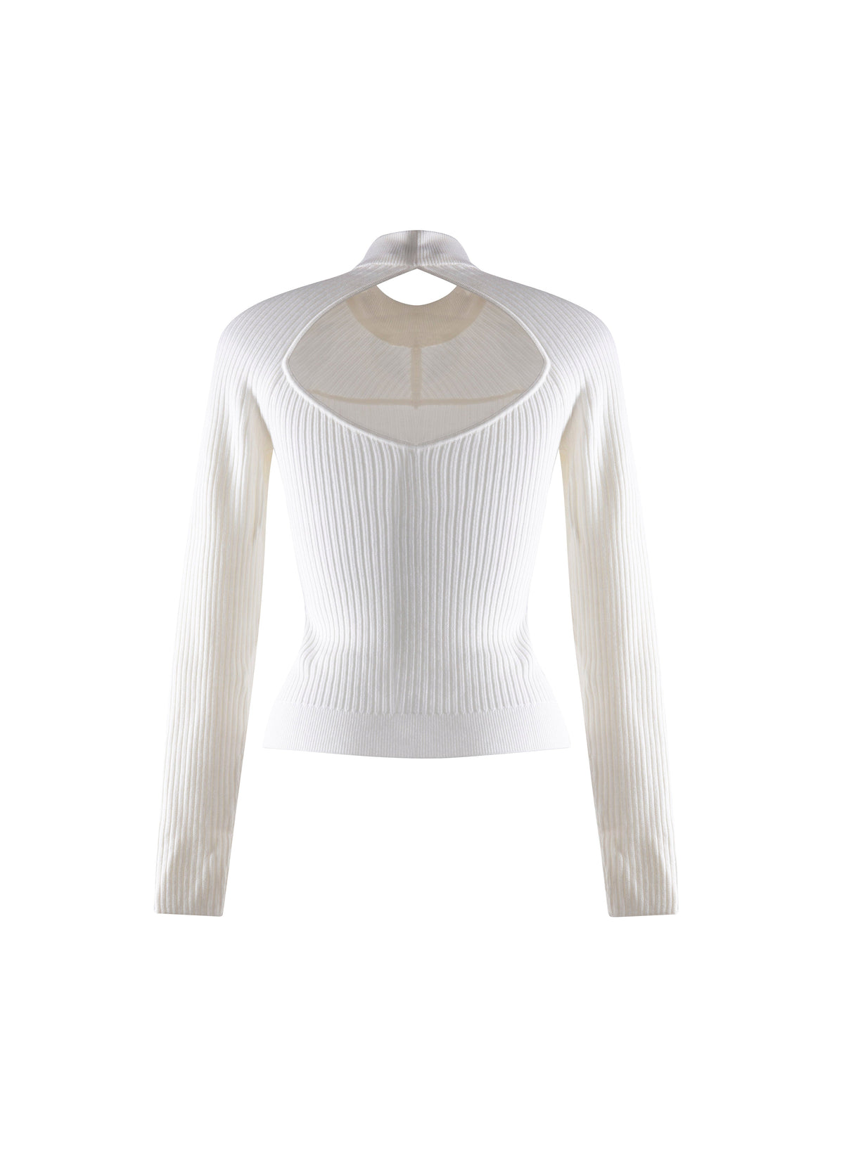 Pull dos nu à manches longues en laine mélangée - Blanc
