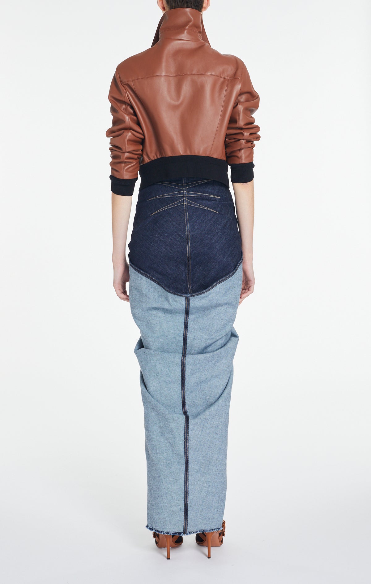 Veste zippée en cuir - Tabac