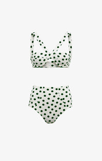 Maillot de bain confettis taille haute - Blanc & Vert foncé