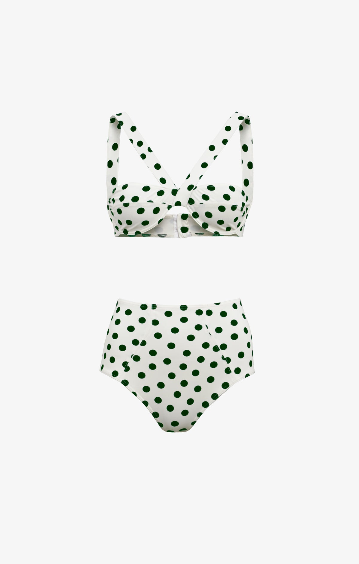 Maillot de bain confettis taille haute - Blanc & Vert foncé