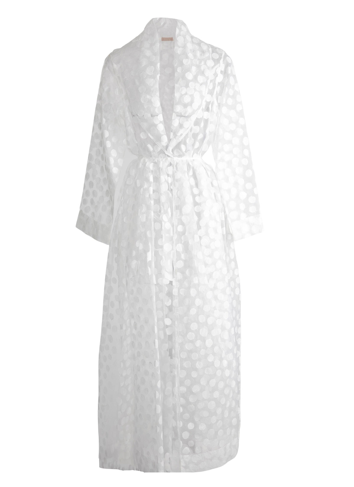 Robe kimono longue transparente à pois - Blanc