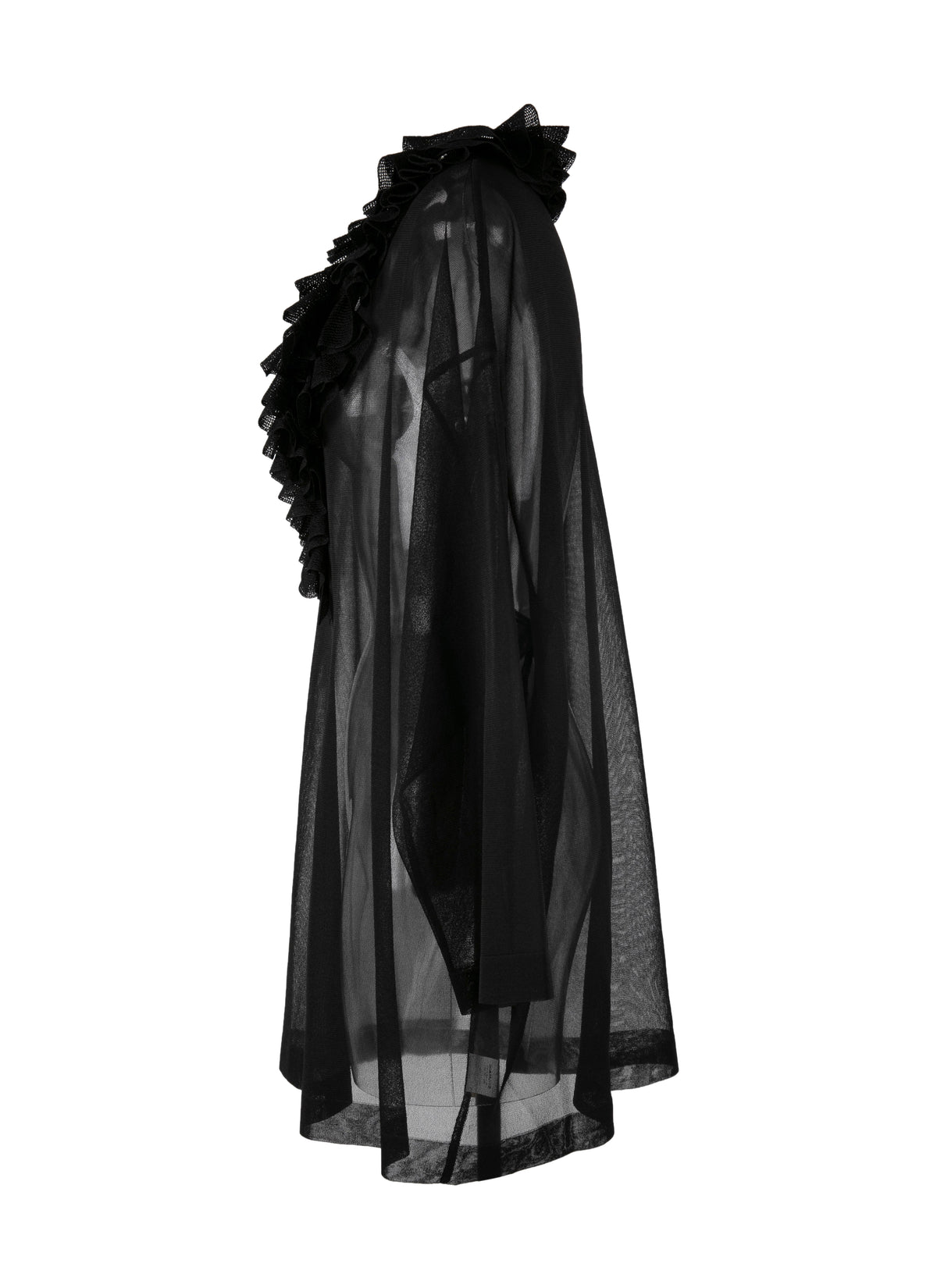 Blouse à manches longues à froufrou en soie - Noir