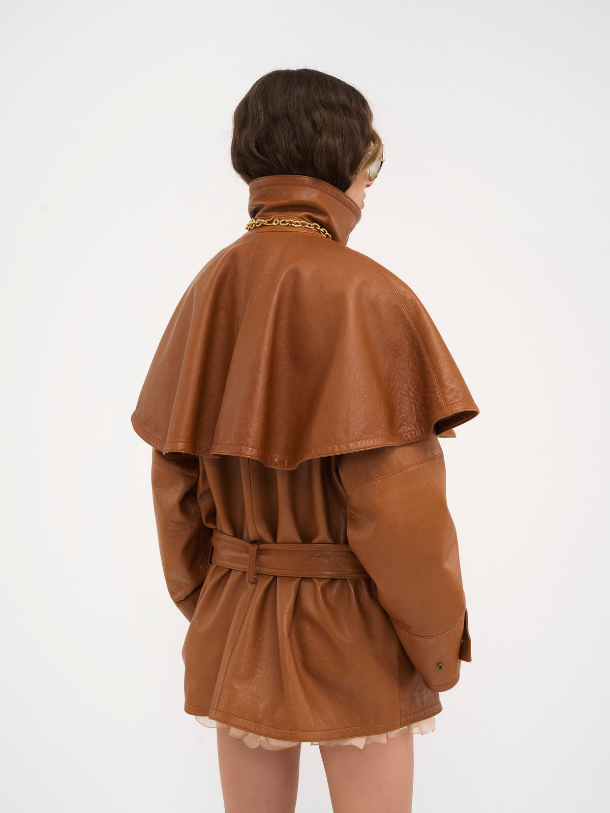 NEW_Manteau à col montant en cuir - Ochre Delight