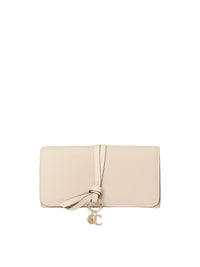 Portefeuille long à rabat Alphabet en cuir - Sweet Beige