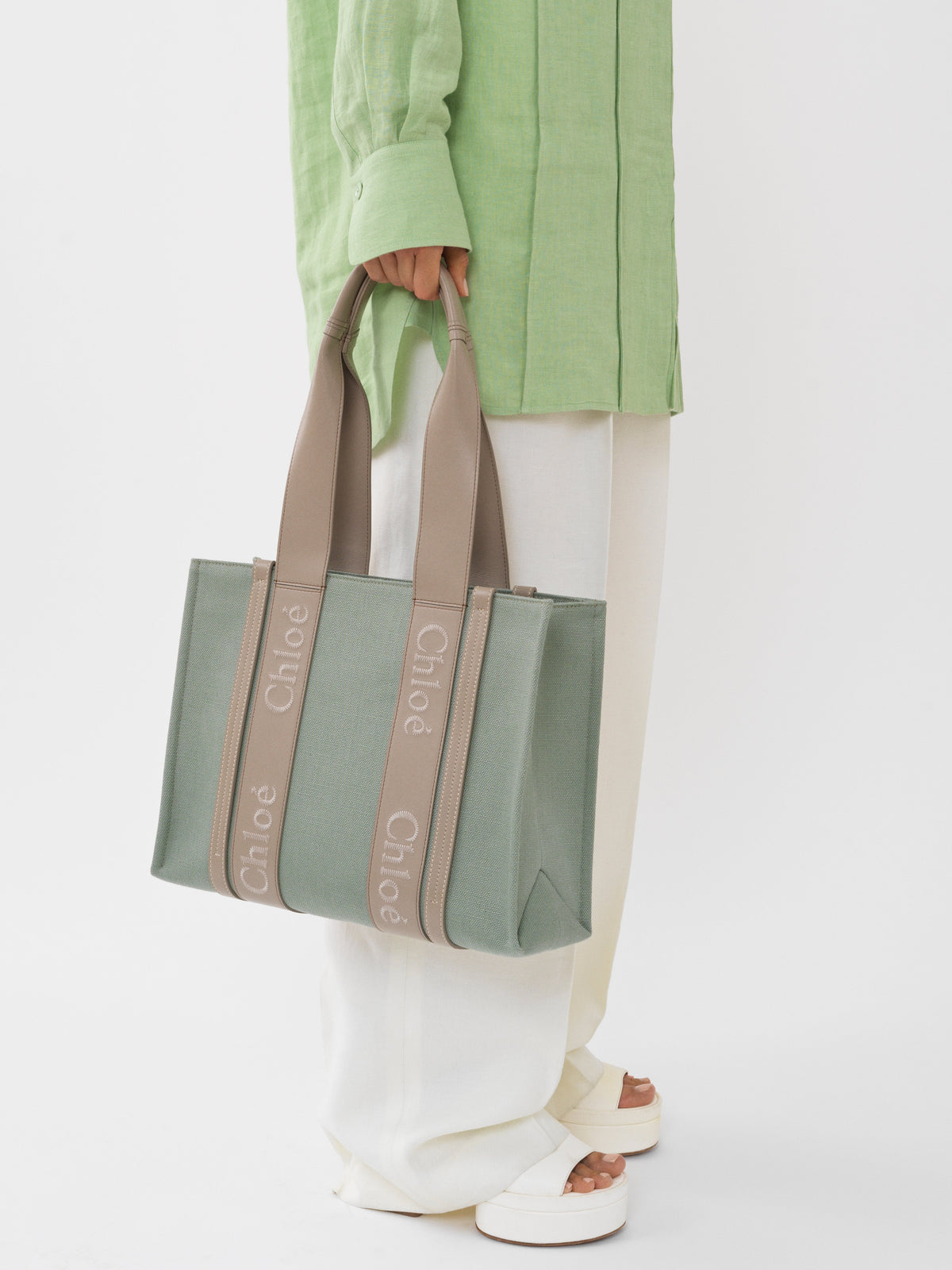 Sac cabas Woody en lin - Faded Green