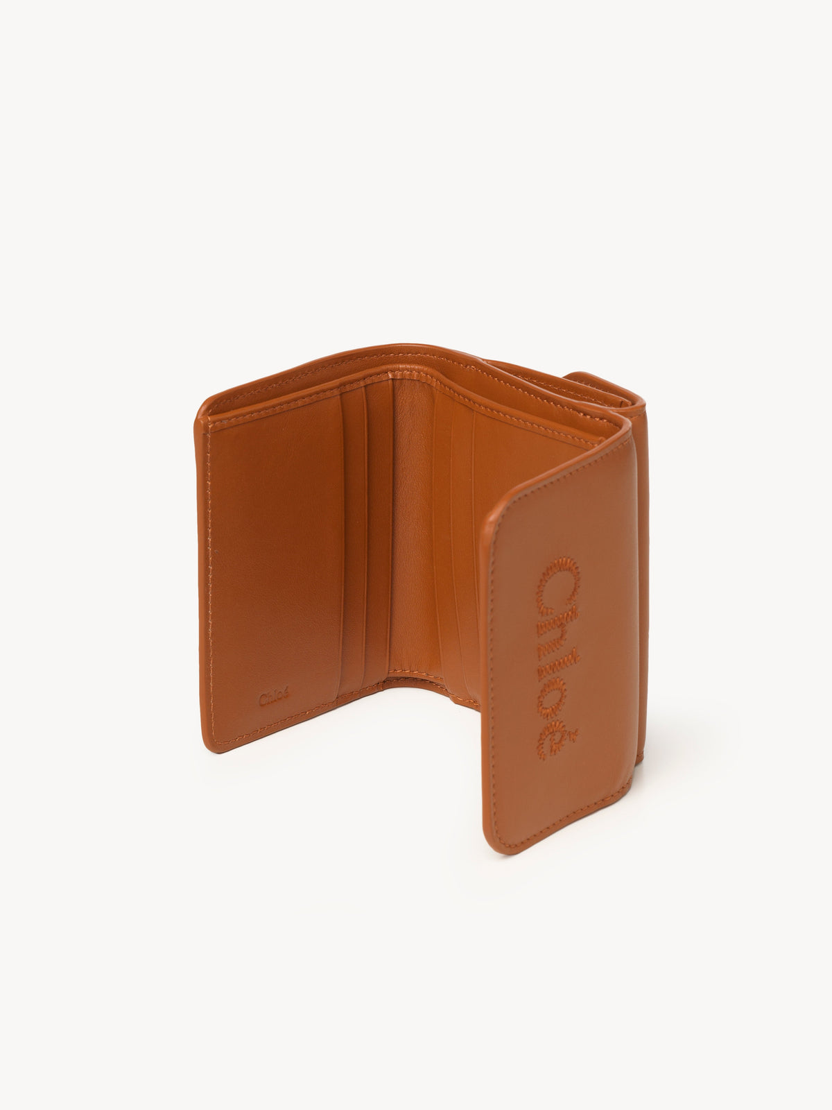 Petit portefeuille carré Chloé Sense en cuir - Caramel