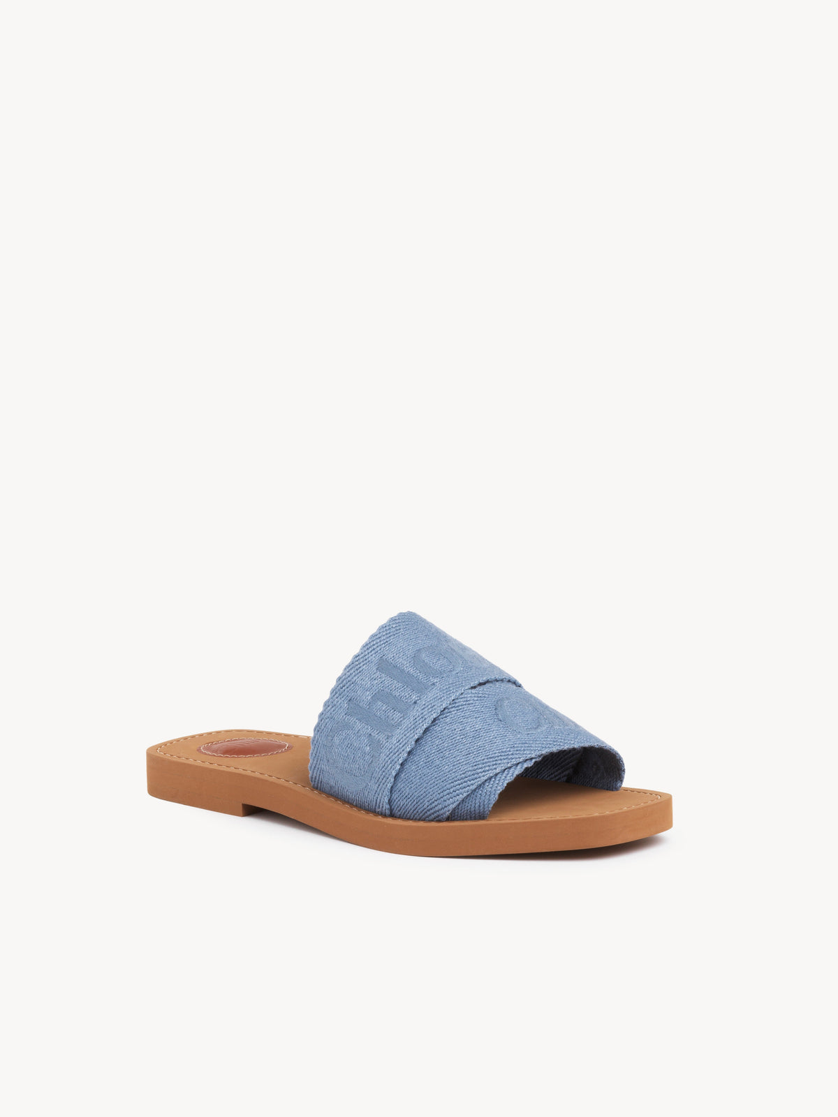 Claquettes Woody en lin brodées - Washed Blue
