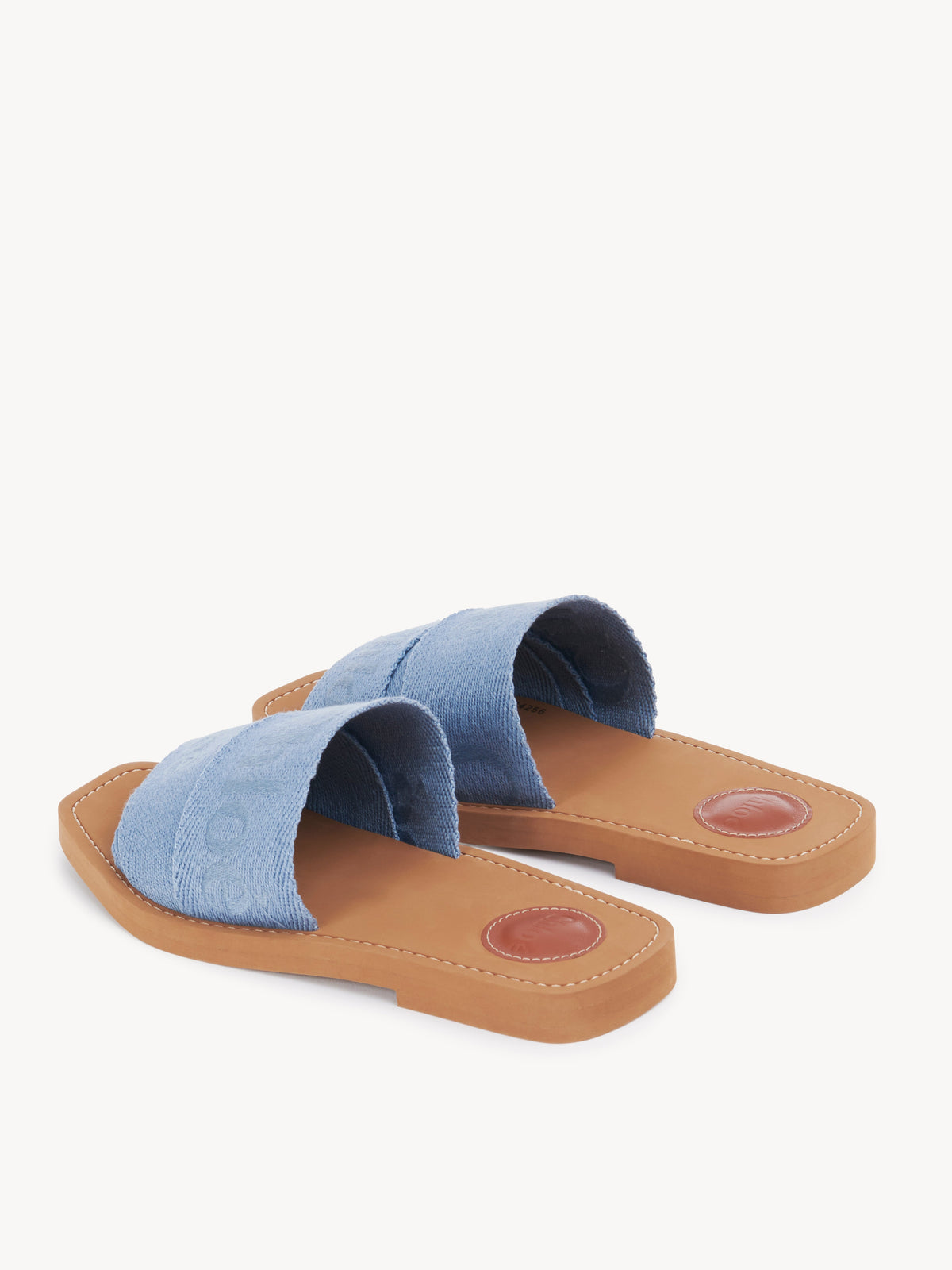 Claquettes Woody en lin brodées - Washed Blue