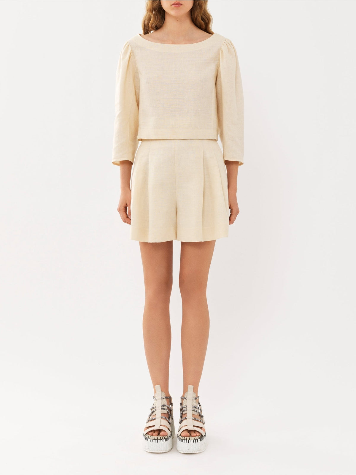 Short cintré et plissé en lin - Coconut Milk