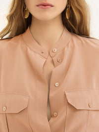 Chemisier droit en soie - Sand Brown