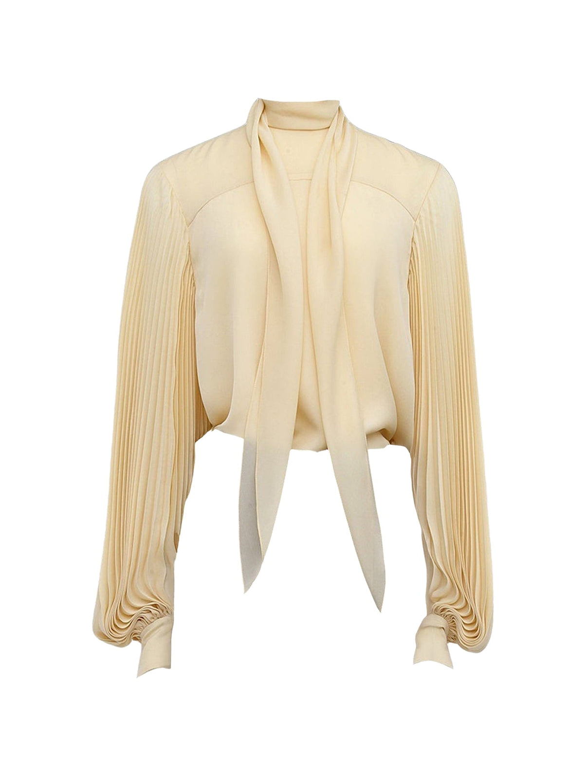 Blouse à col noué en soie - Wooden Beige