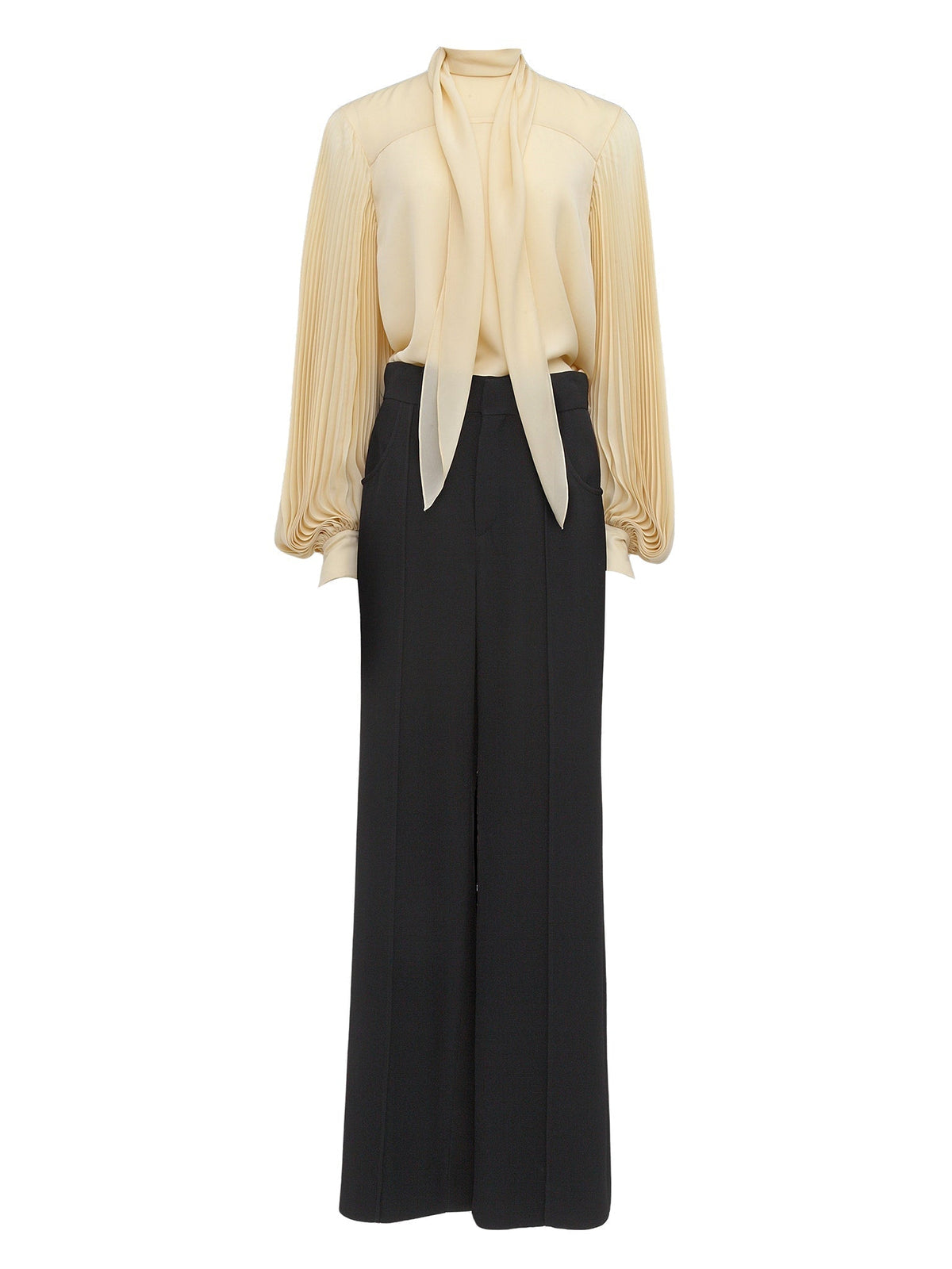 Blouse à col noué en soie - Wooden Beige