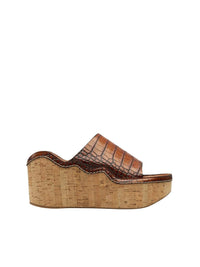 Mules compensées Ingrid 75 en cuir - Caramello