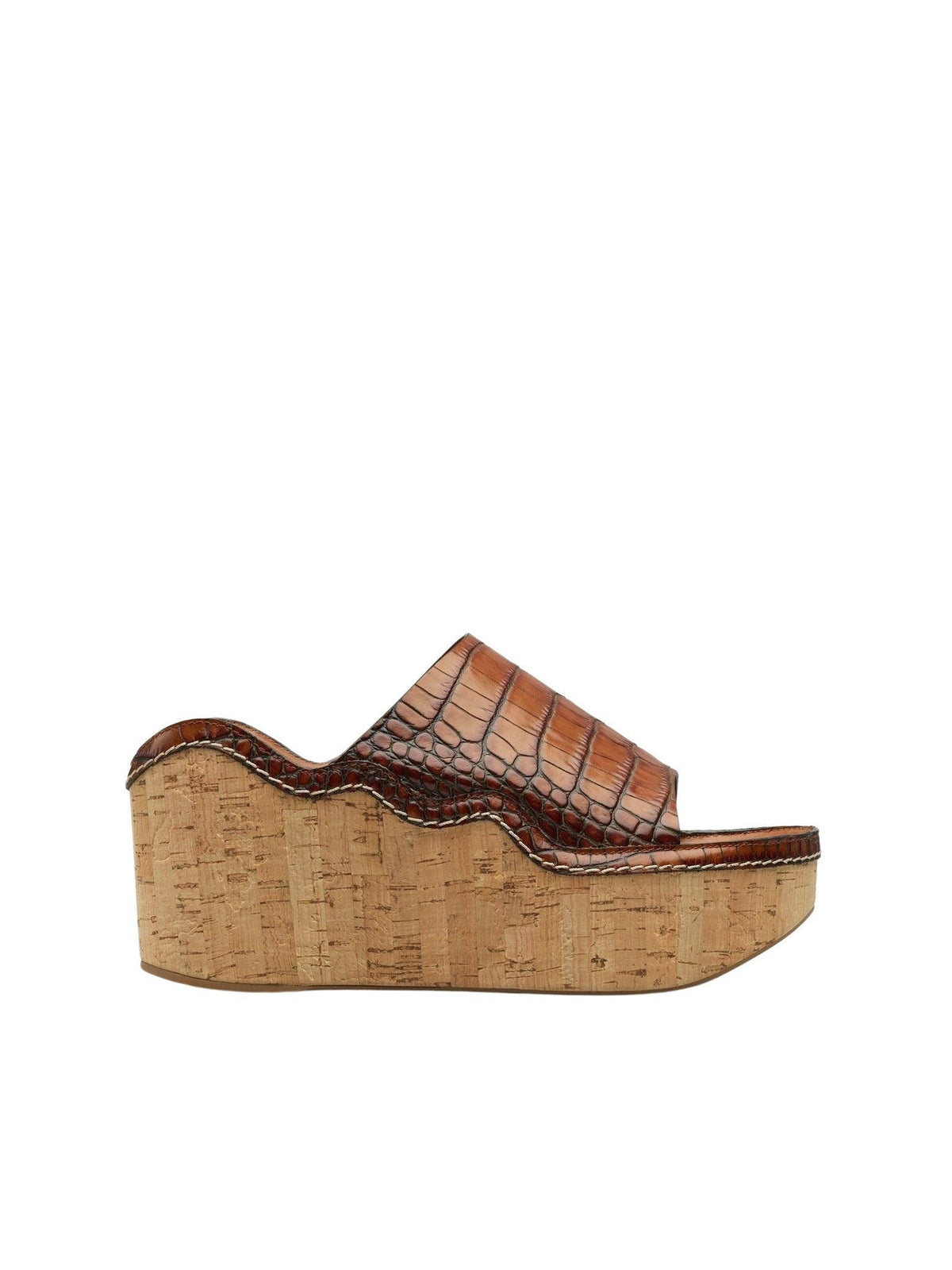 Mules compensées Ingrid 75 en cuir - Caramello