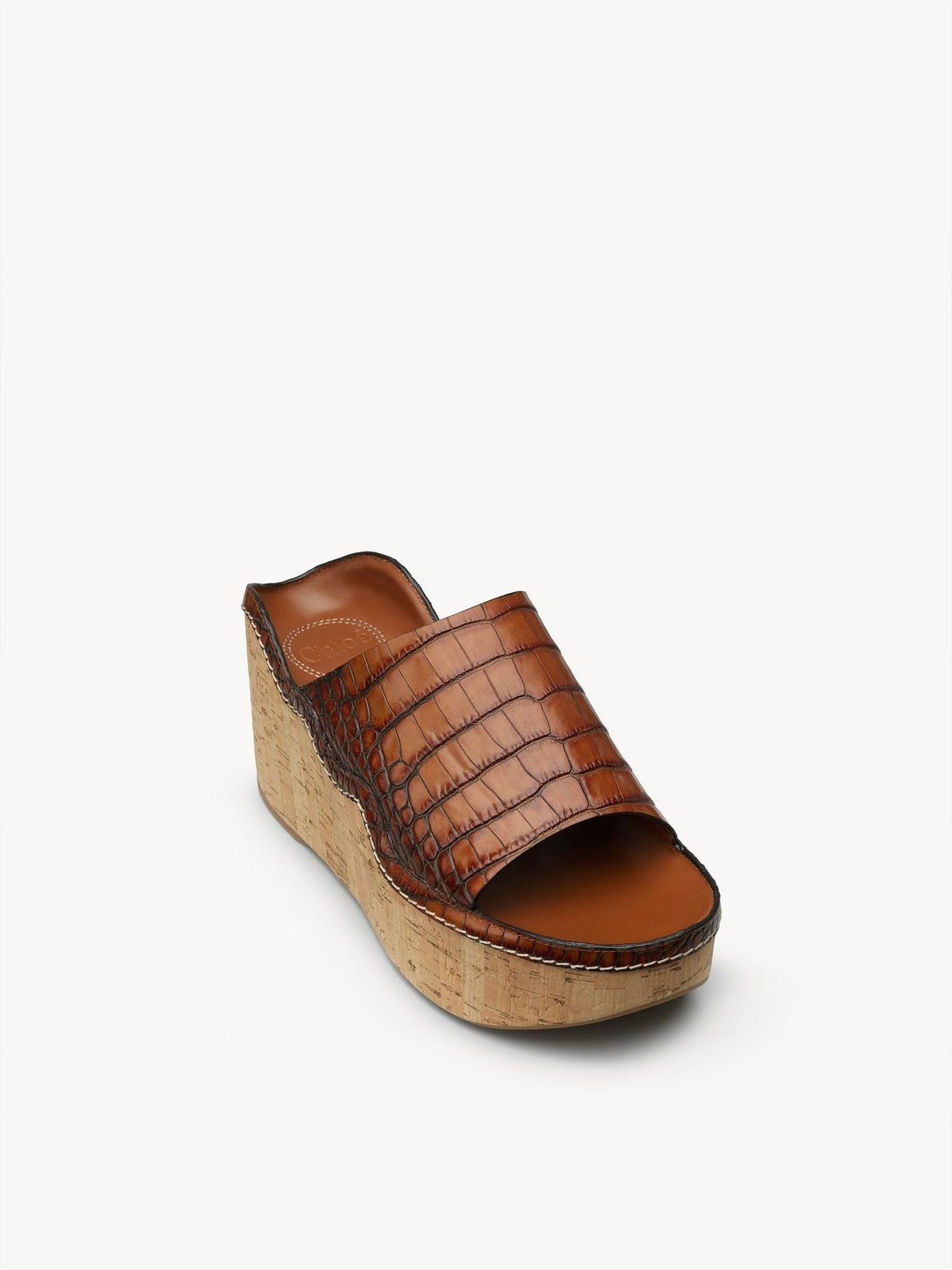Mules compensées Ingrid 75 en cuir - Caramello