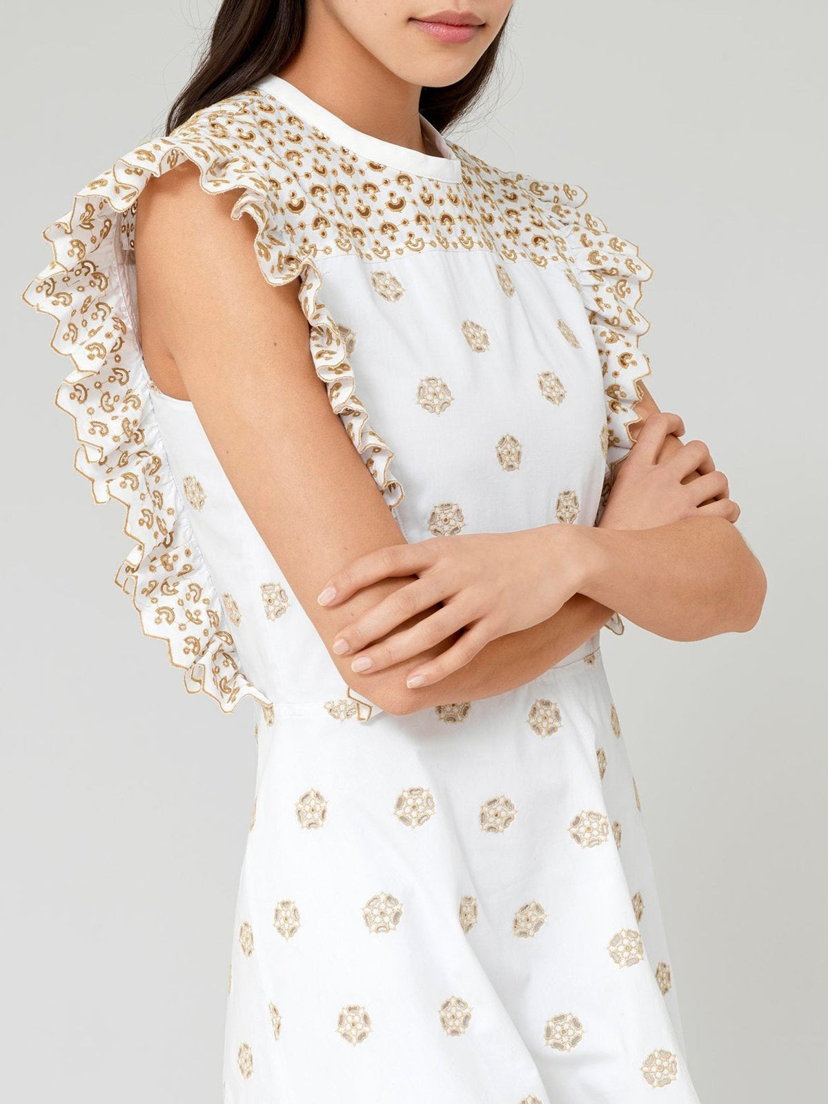 Robe trapèze droite sans manches - White & Beige