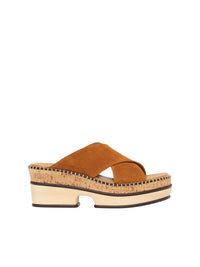 Mules compensées Laia en cuir - Caramello