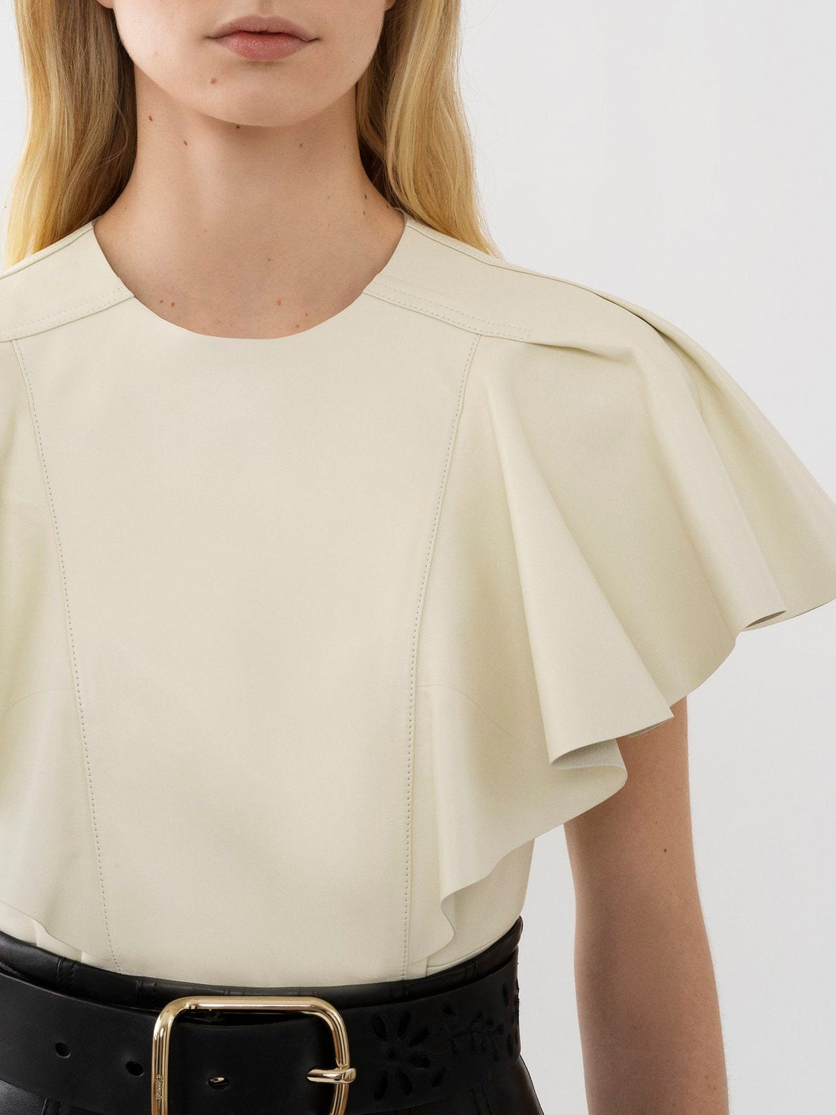 Blouse volantée en cuir - Confident White