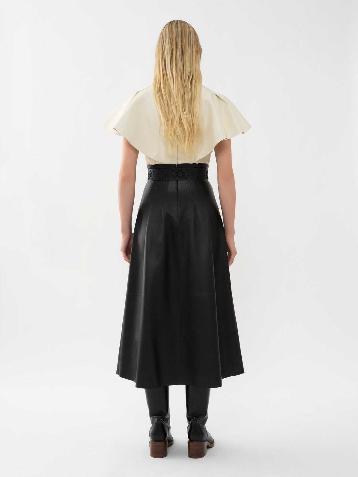 Blouse volantée en cuir - Confident White