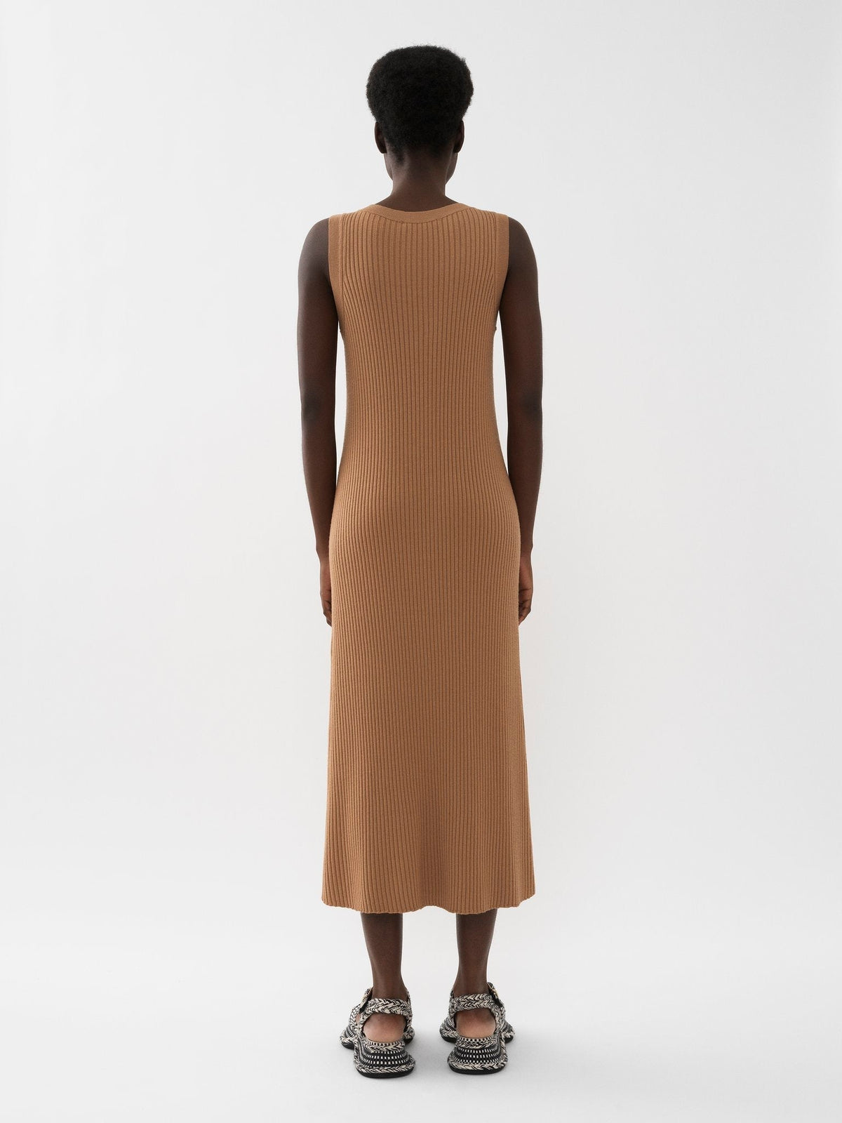 Robe côtelée sans manches en laine - Worn Brown