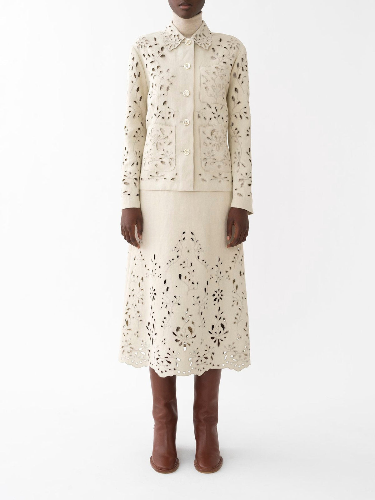 Jupe midi broderie anglaise - Soft Ivory