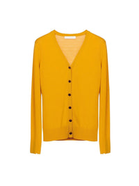 Cardigan à col V en laine extrafine - Golden Yellow
