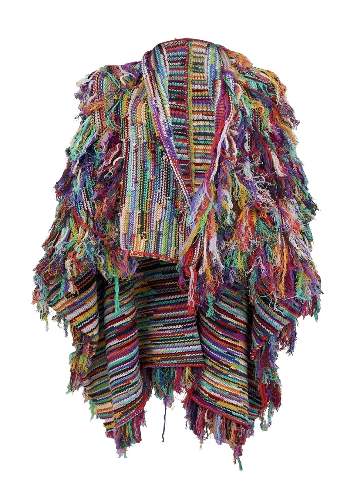 Poncho maille à franges en cachemire - Multicolor