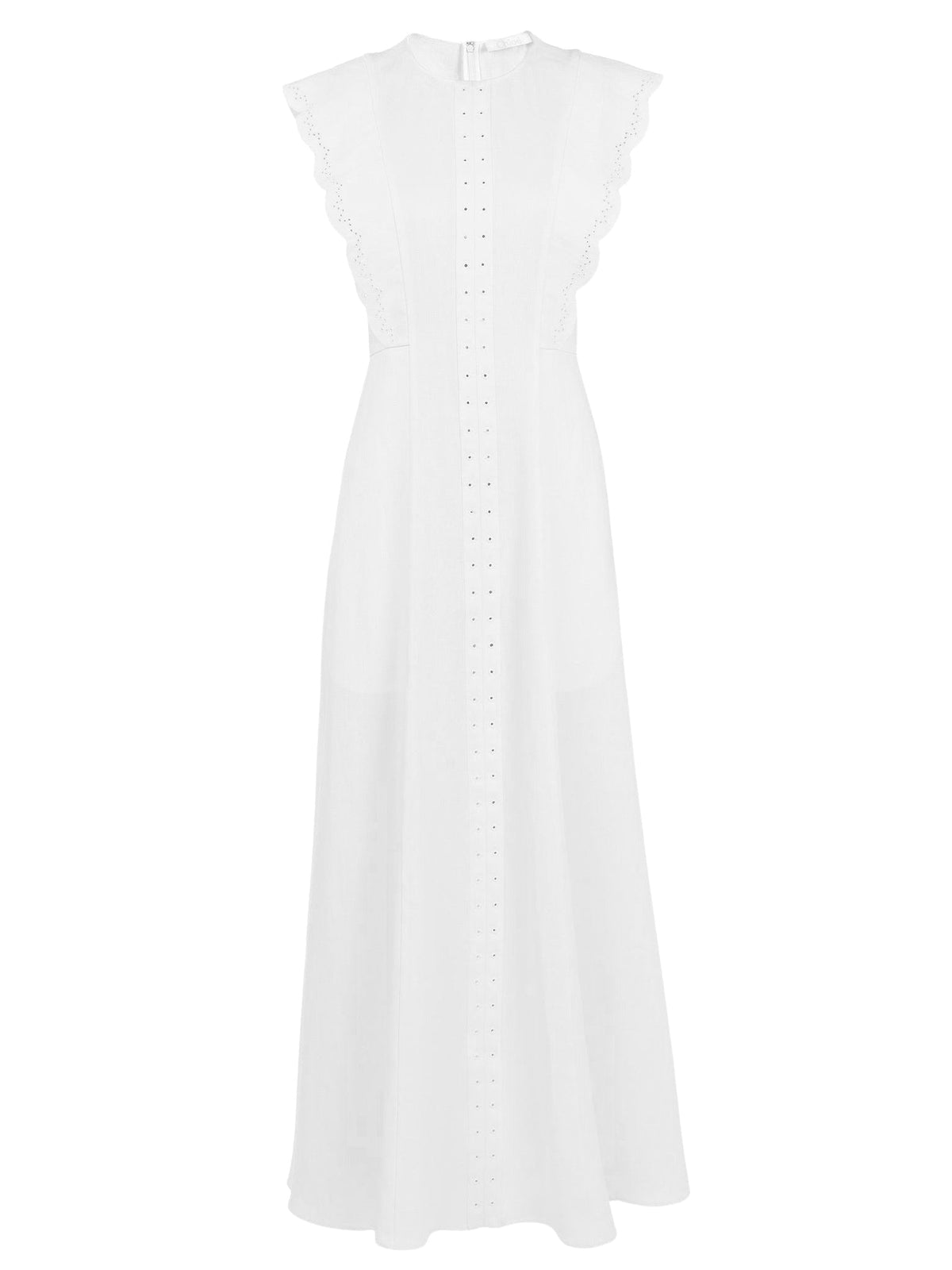 Robe longue évasée plastron V en lin - Iconic Milk
