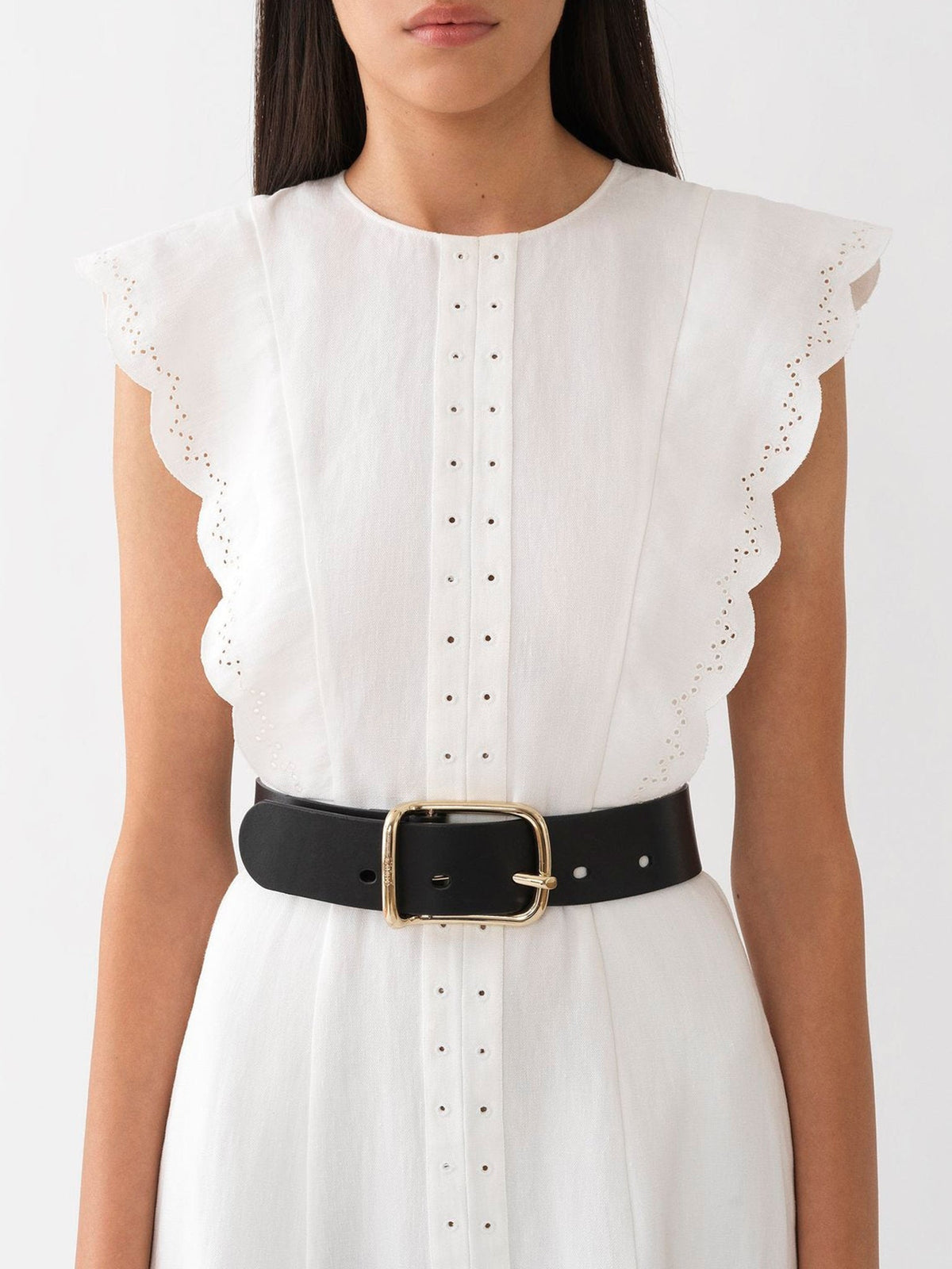 Robe longue évasée plastron V en lin - Iconic Milk