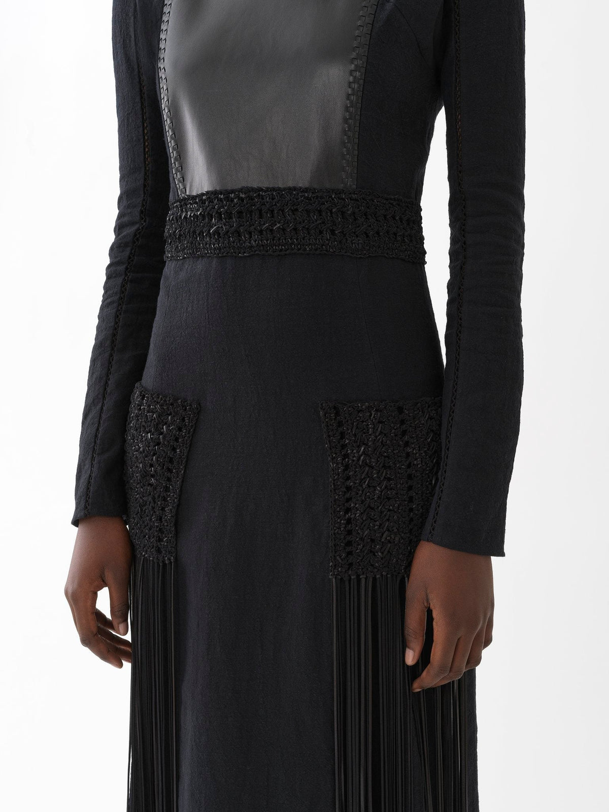 Robe longue cintrée en cuir - Black