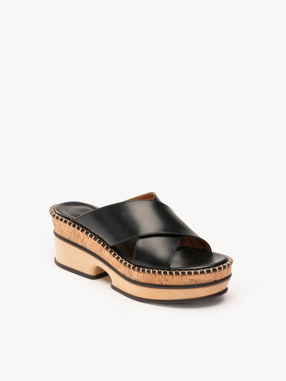 Mules compensées Laia 70 en cuir - Black