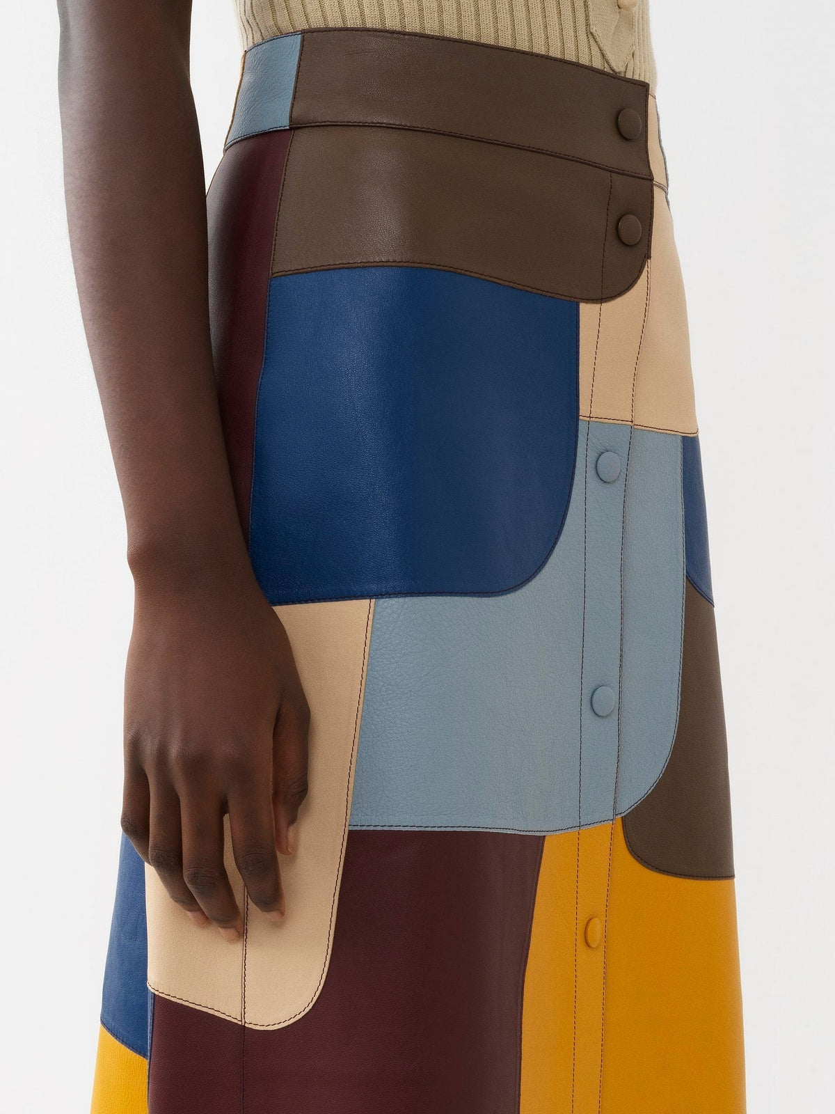 Jupe longue lacée en cuir - Multicolor