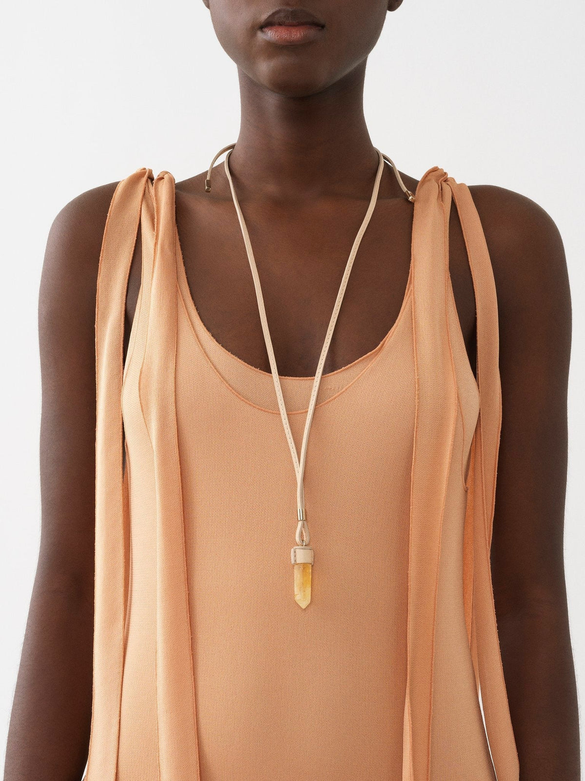 Collier mini Jemma en cuir - Beige & Yellow