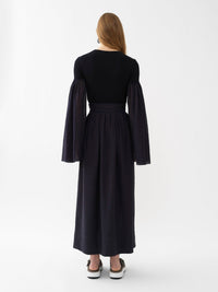 Top manches longues froncées en laine et cachemire - Ink Navy