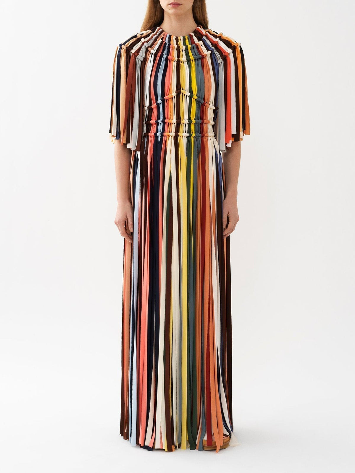 Robe maxi à manches courtes en soie - Multicolor