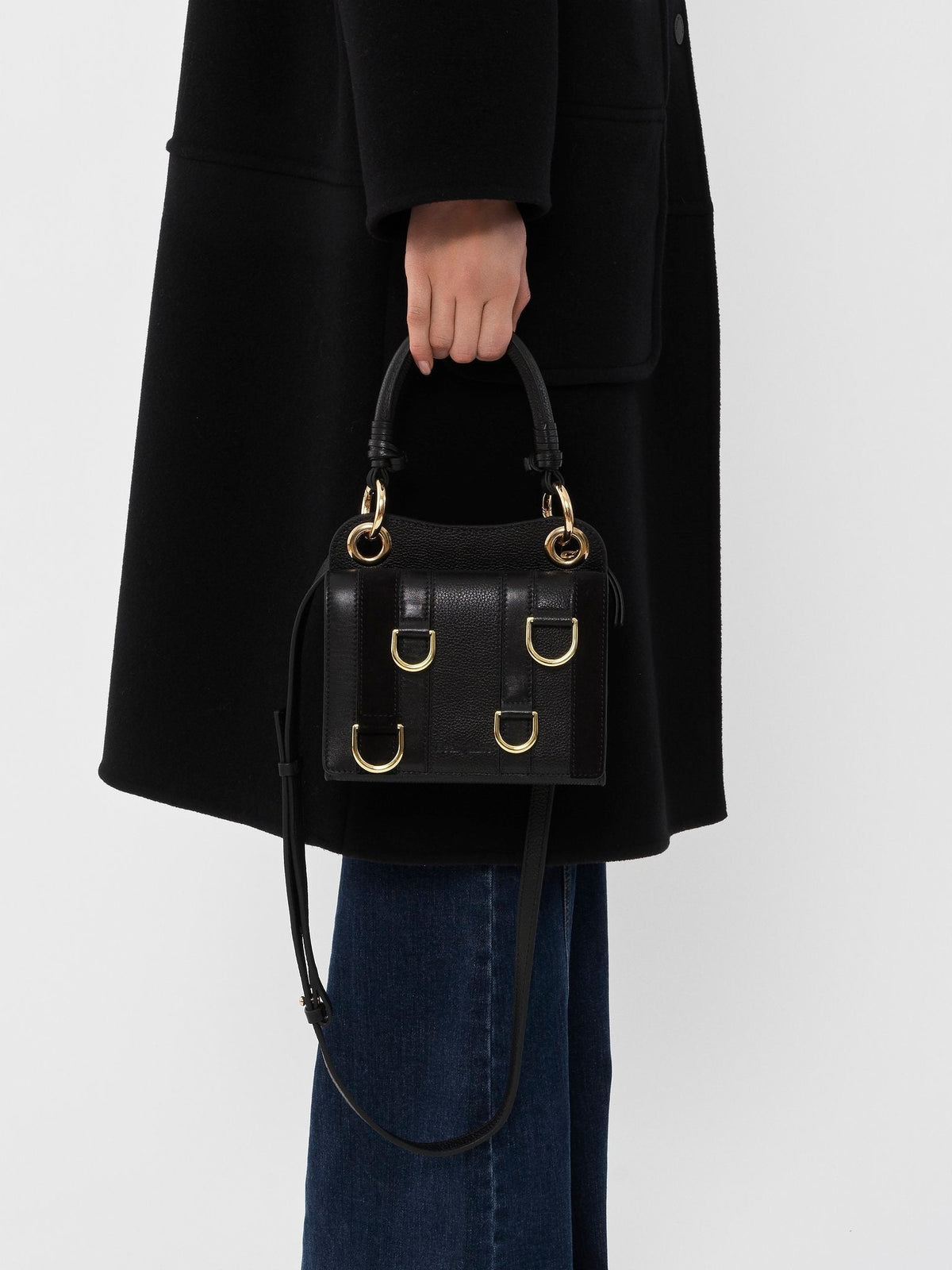 Mini sac porté épaule en cuir - Black