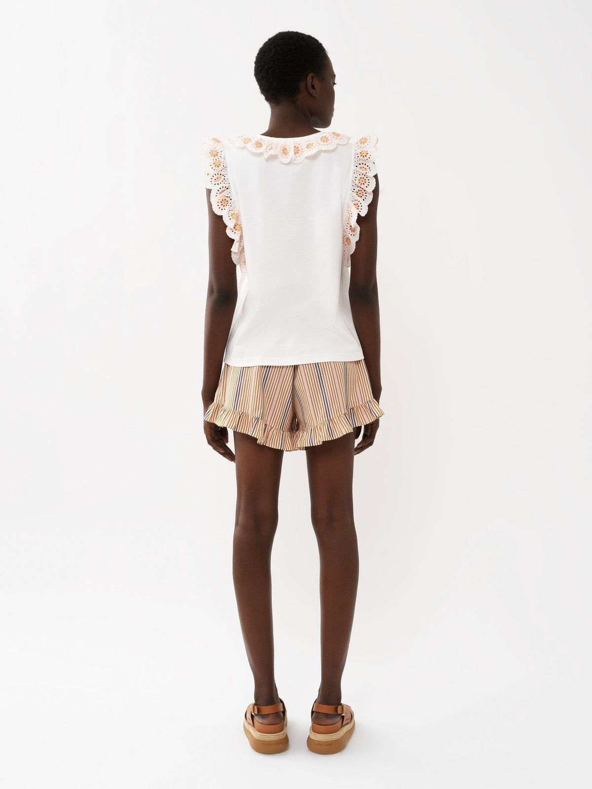 Short taille haute à volants - Multicolor Beige
