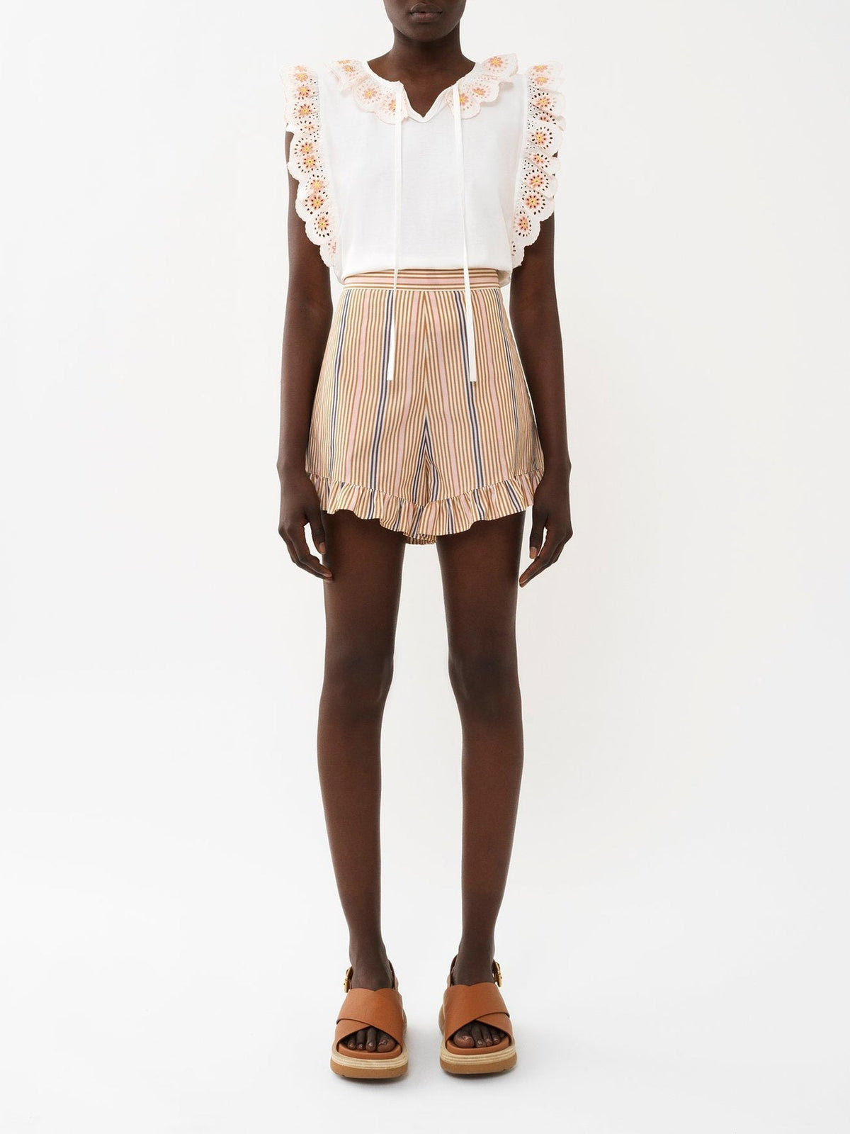 Short taille haute à volants - Multicolor Beige