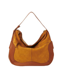 Sac hobo en velours et cuir - Caramello