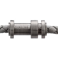 Bracelet en cuir gris tressé avec fermoir en acier, finition PVD gris et trois anneaux