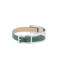 Bracelet Wrap Me en acier et en cuir gris d’étain. Taille réglable
