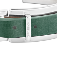 Bracelet Wrap Me en acier et en cuir gris d’étain. Taille réglable