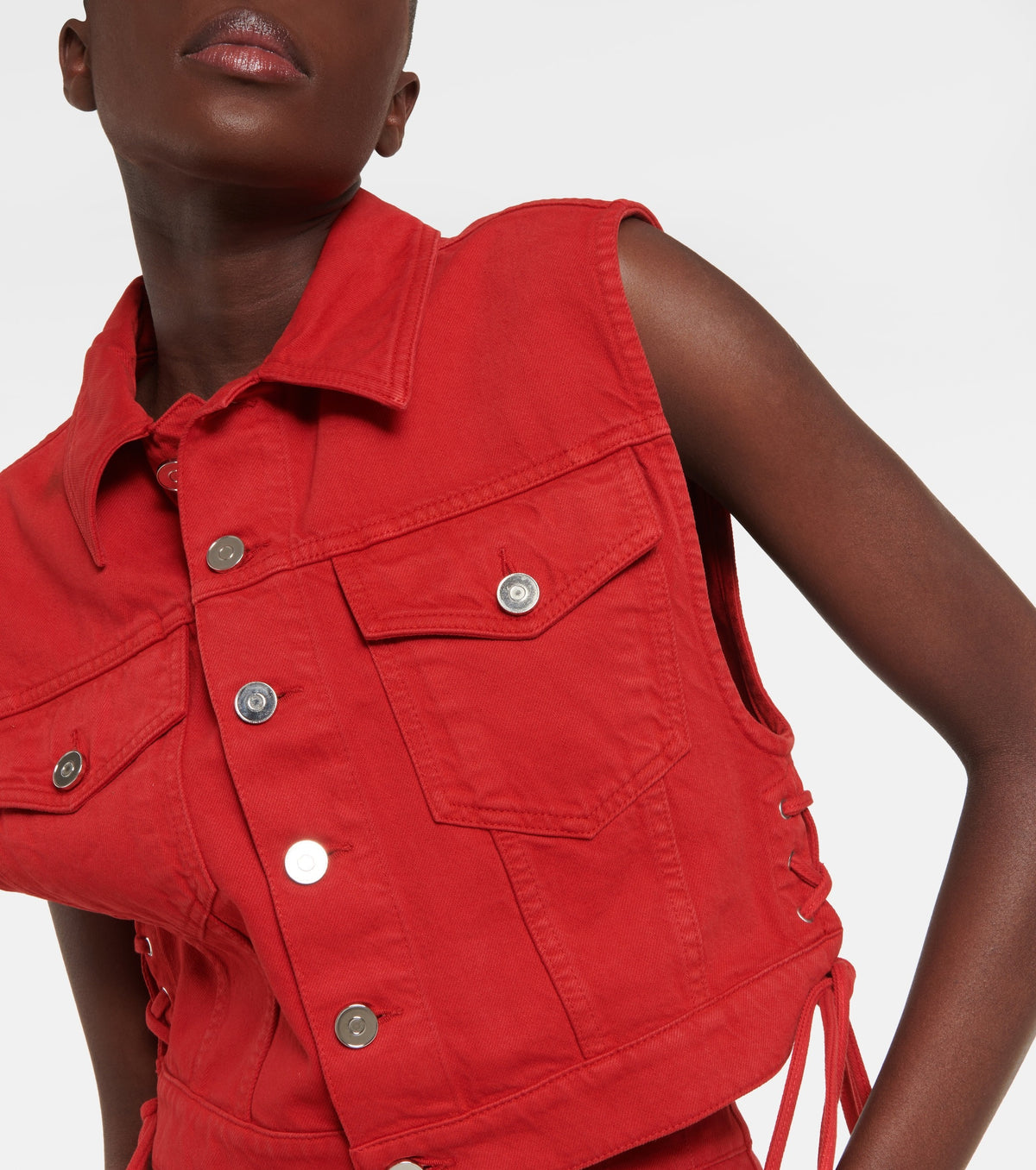 Eyelet denim jacket - Red Alaïa