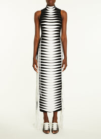 High neck velvet knit dress - Black & White